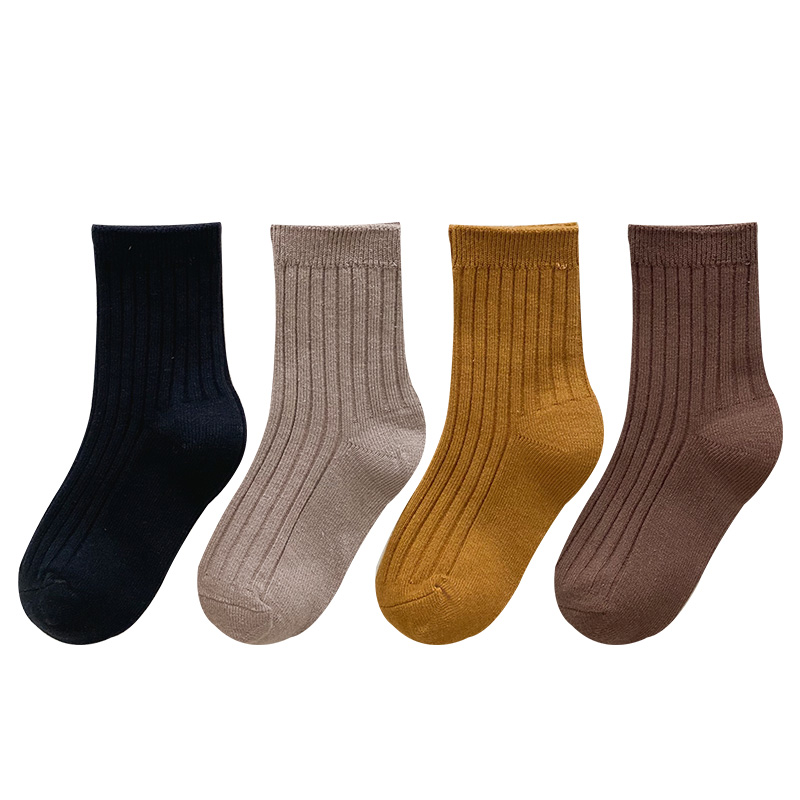 儿童袜子纯棉中筒袜春秋款纯色韩版男童女童O宝宝棉袜中大童秋冬