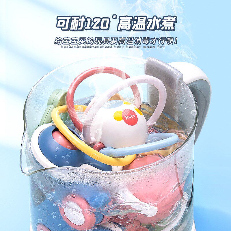 婴幼儿摇铃玩g具可水煮益智牙胶可啃咬新生宝宝手摇铃带收纳盒送