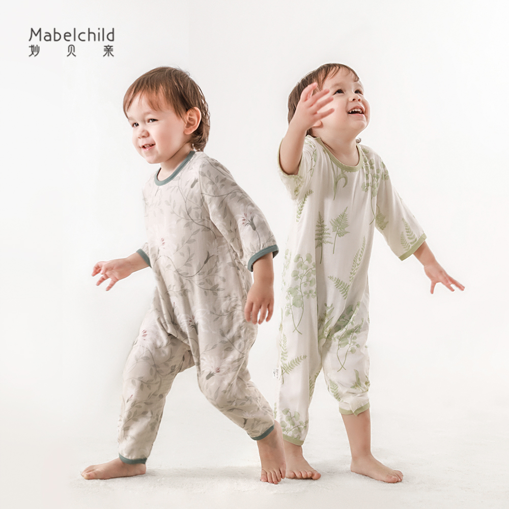 【天竹5代】儿童连体睡r衣夏季天薄款男女宝宝纱布睡袋空调家居服