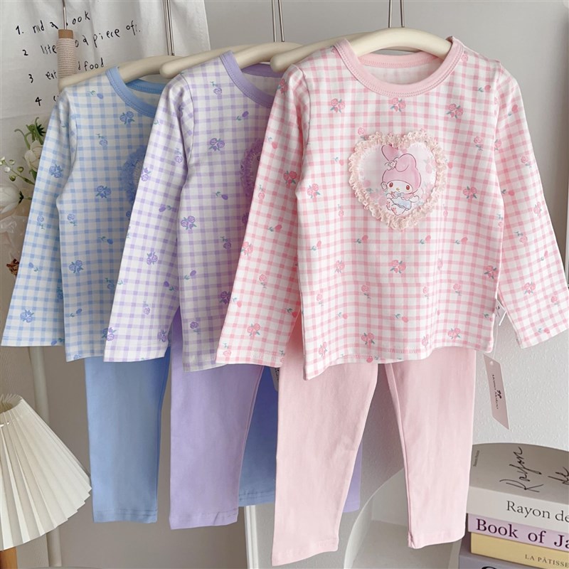 儿童春秋纯c棉A类家居服女童小清新秋衣裤女宝宝可爱粉色内衣睡衣