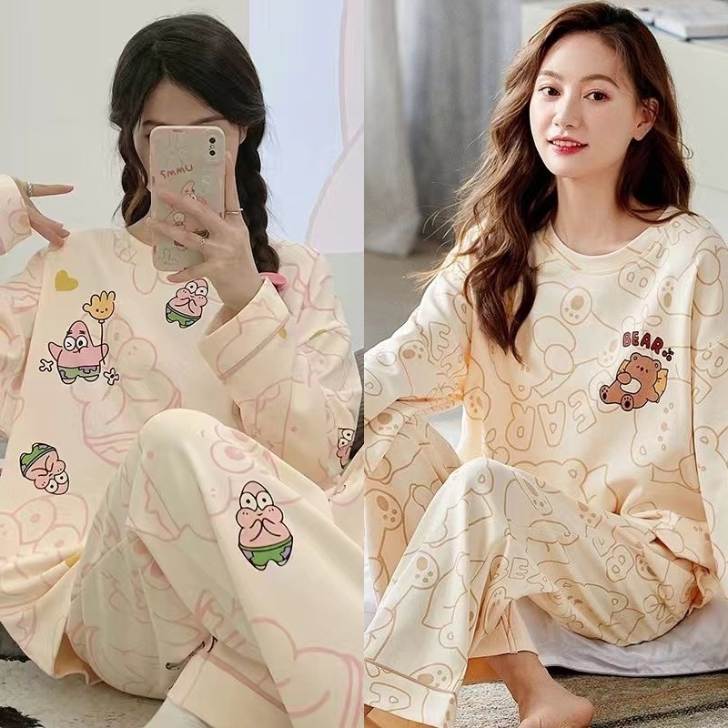 买一送一睡衣女春秋款纯棉长袖套装甜美可M爱网红风秋冬季家居服