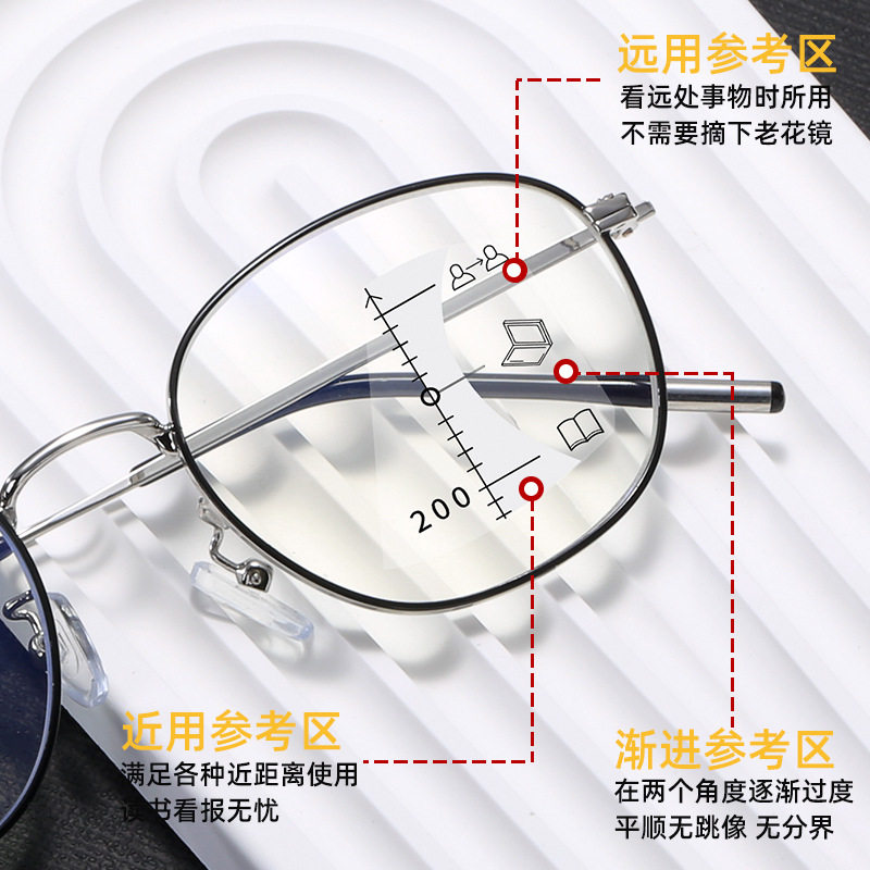 清远近两用老花镜男渐进多焦点智能变焦防蓝光中老年Y人老光眼镜