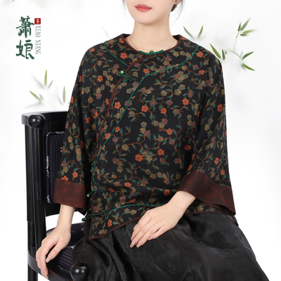 桑蚕丝中国风上衣碎花