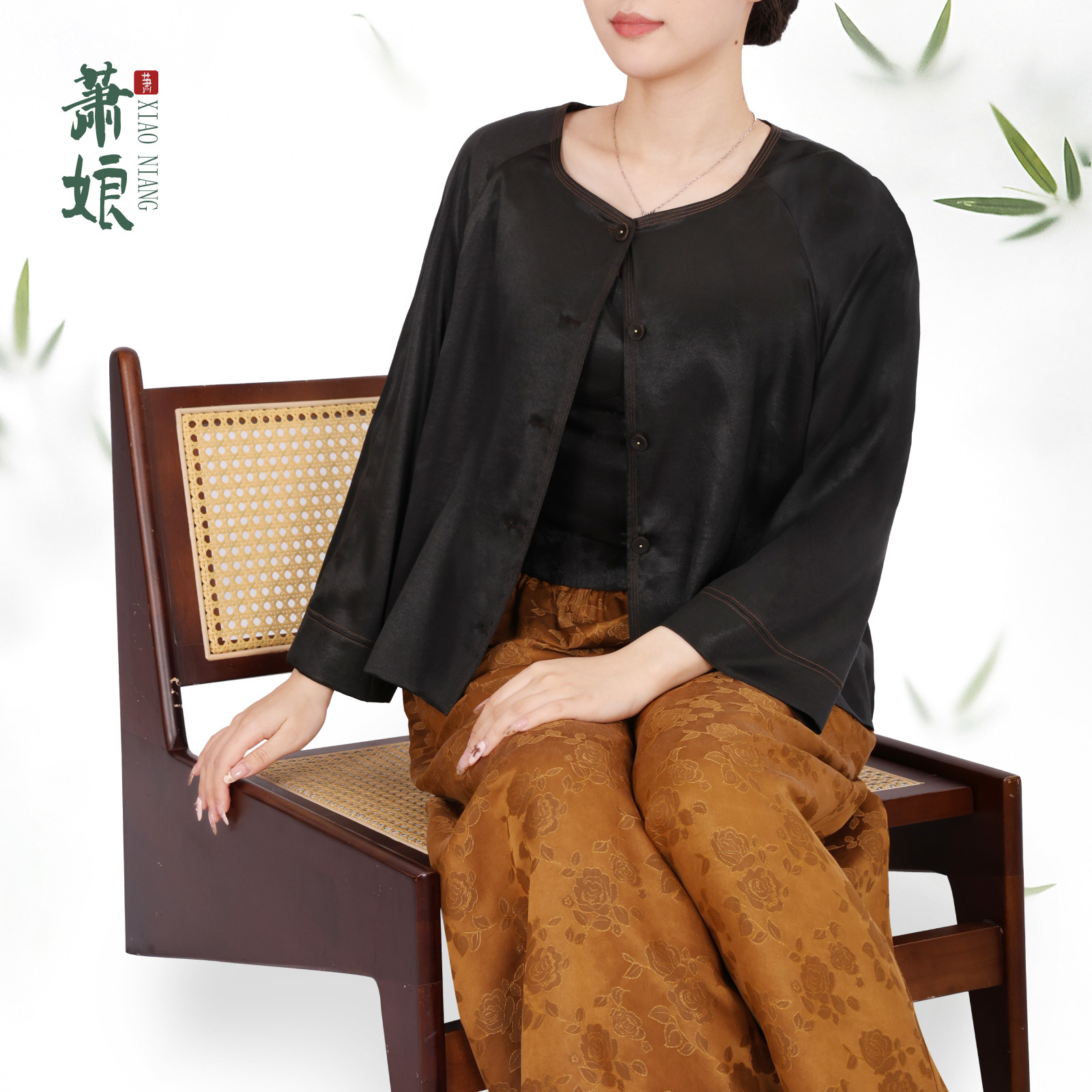 萧娘【言欢】弹力缎香云纱工艺新中式上衣复古桑蚕丝中国风1683