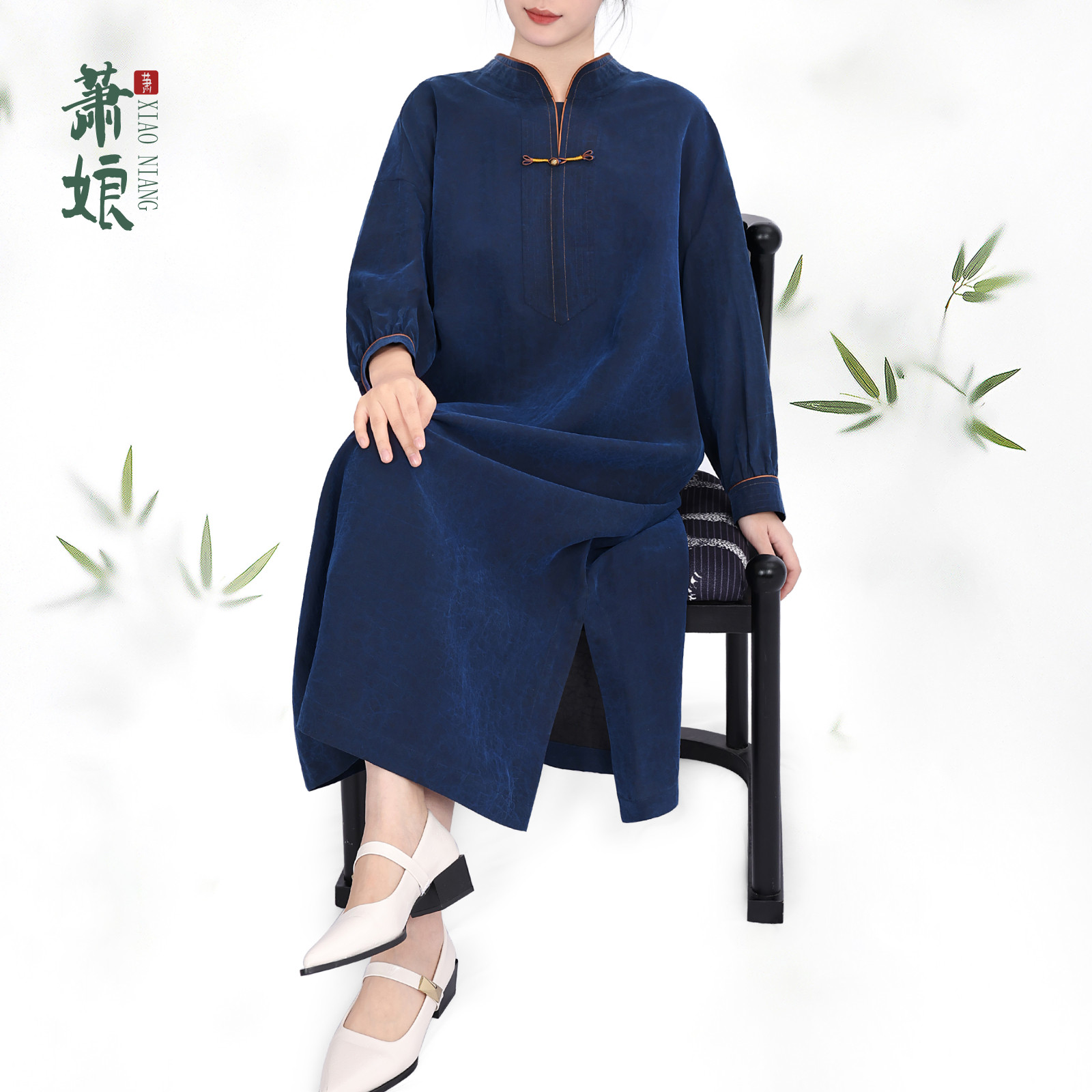 萧娘【寒蔓】电力纺龟香云纱宽松桑蚕丝连衣裙中式中国风秋冬1512