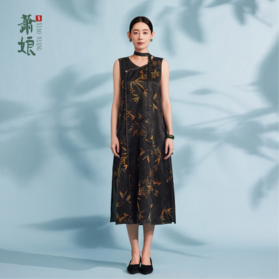 萧娘【红尘醉】香云纱新中式桑蚕丝女连衣裙中国风复古中长款1410