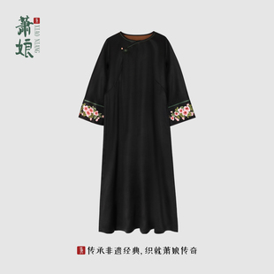 长裙桑蚕丝国风裙夏2422 重缎香云纱刺绣女连衣裙中式 萧娘 芳时