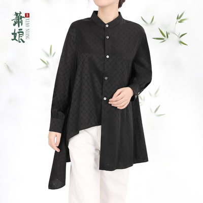 萧娘【三平二满】弹力缎新中式上衣长袖设计感高级宽松衬衫5617