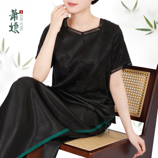 桑蚕丝上衣国风上衣夏5123 提花弹力缎香云纱工艺短袖 萧娘 梅香