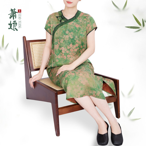 香云纱连衣裙国风绿色
