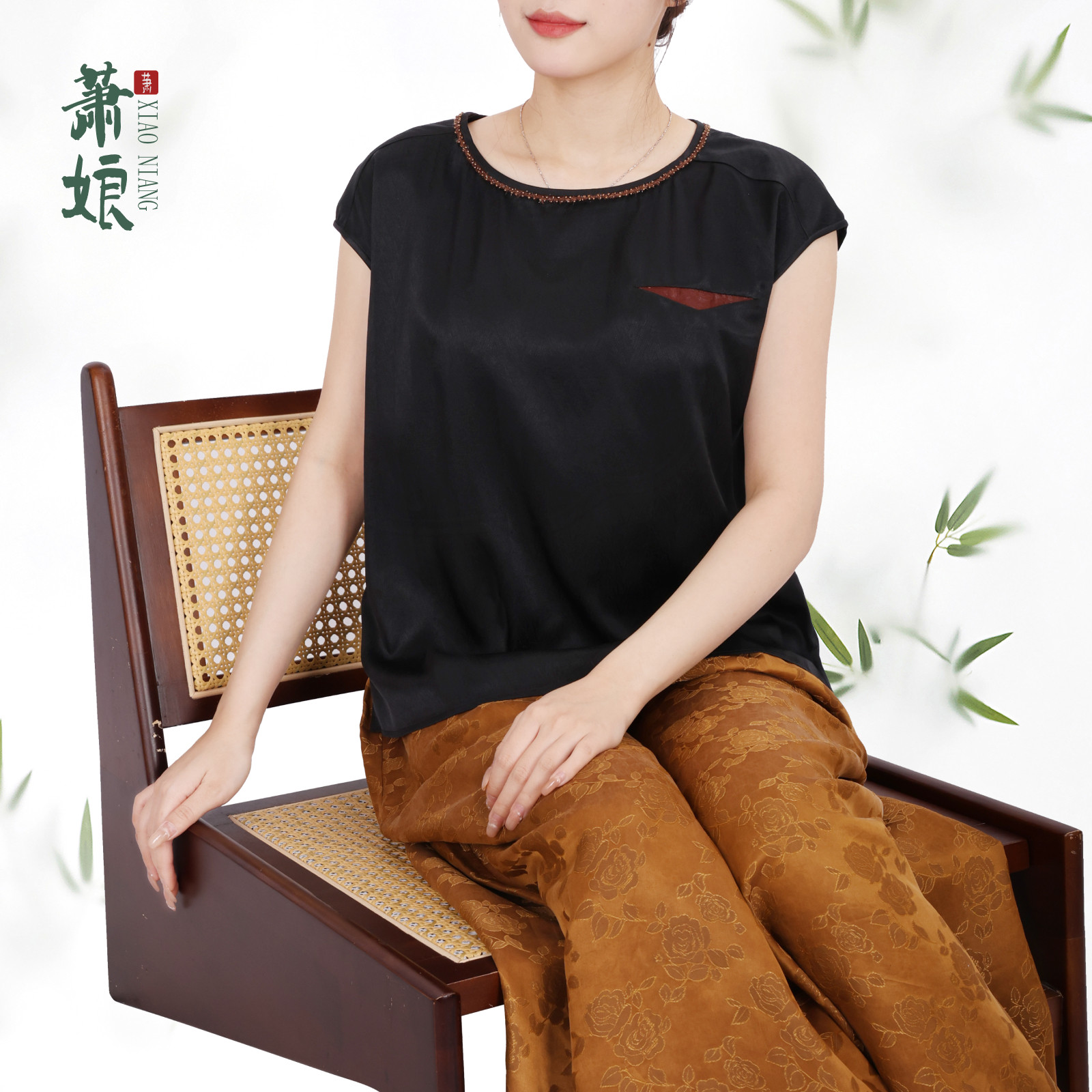 【相见欢】提花真丝圆领桑蚕丝夏季上衣新中式国风女上衣5210