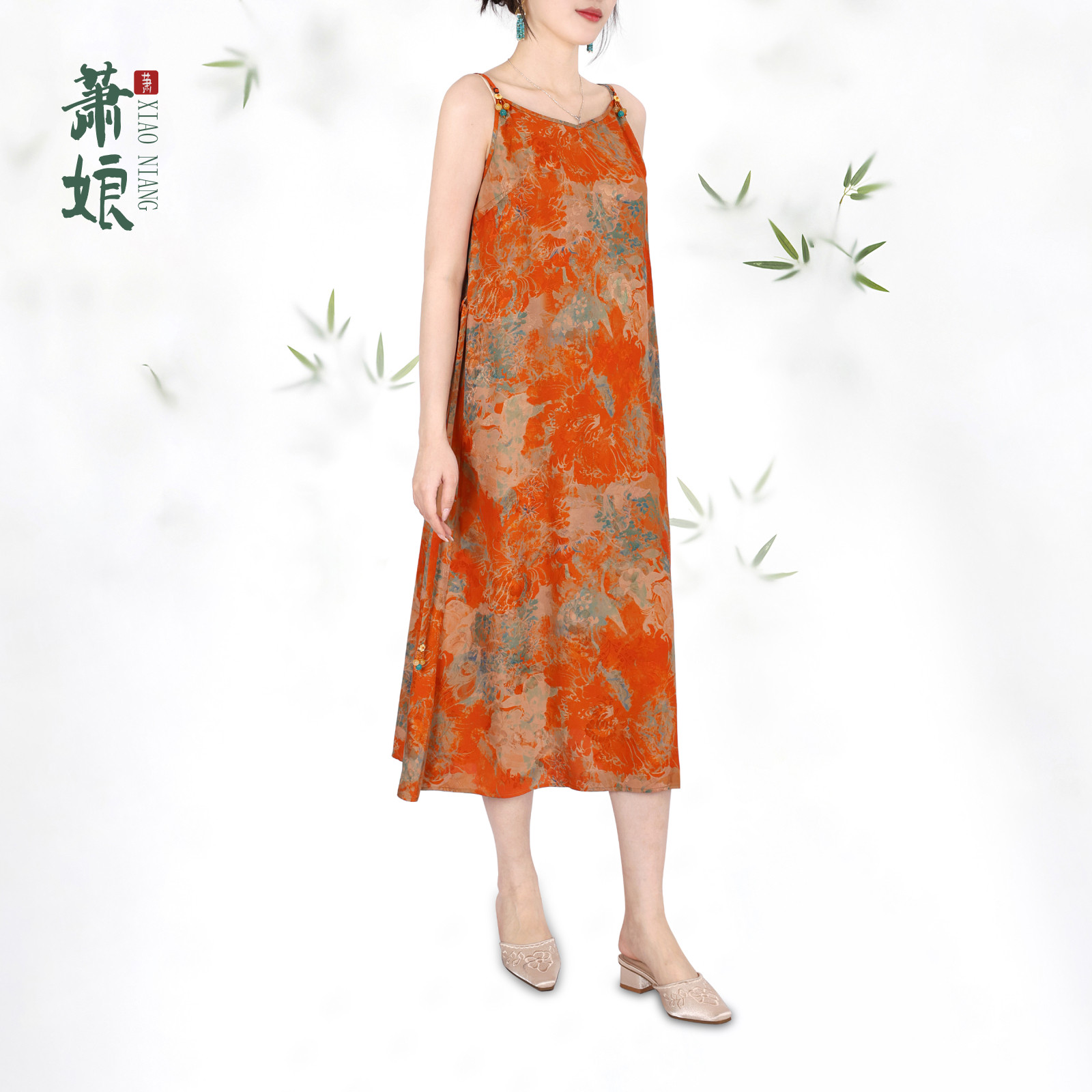 【萧娘】红云纱花罗休闲新中式气质女裙宽松连衣裙XNB0187