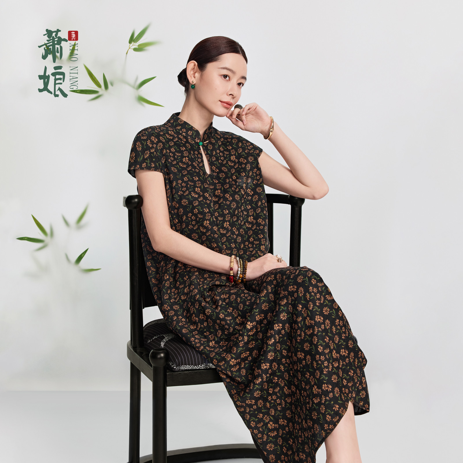 萧娘【绮梦】提花缎香云纱新中式桑蚕丝女连衣裙中国风长裙1839