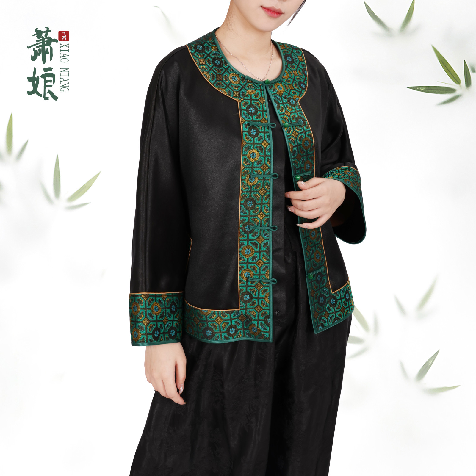 【棠晚】香云纱外套圆领长袖新中式桑蚕丝气质短款太太服XNA1028