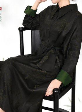 萧娘【缀绿】重锻香云纱新中式女长款风衣中国风桑蚕丝中长款5708