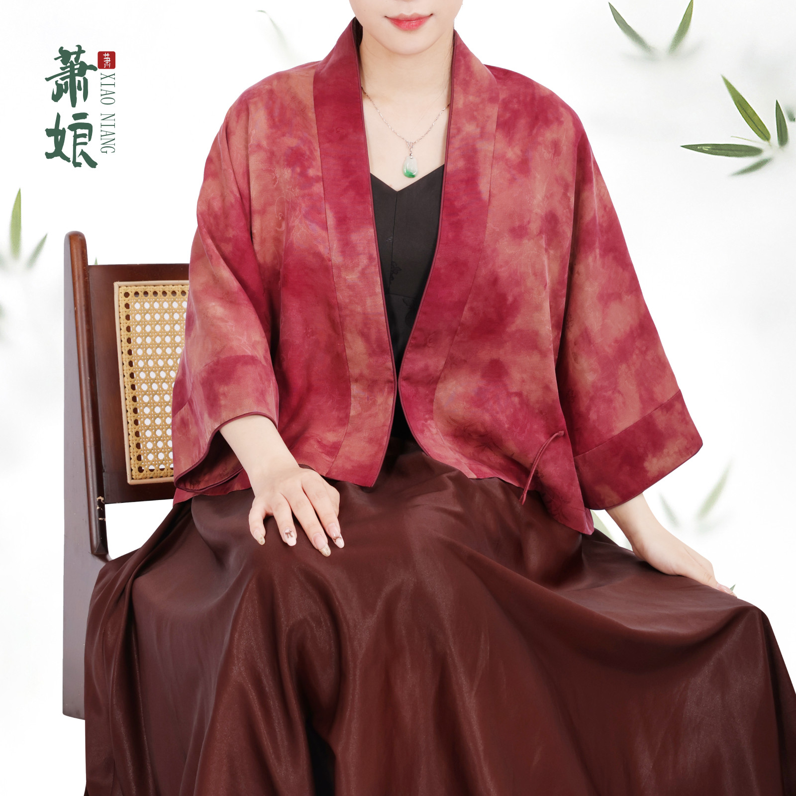 萧娘【桃花仙】纱罗红云纱外套桑蚕丝新中式长袖女外套5439