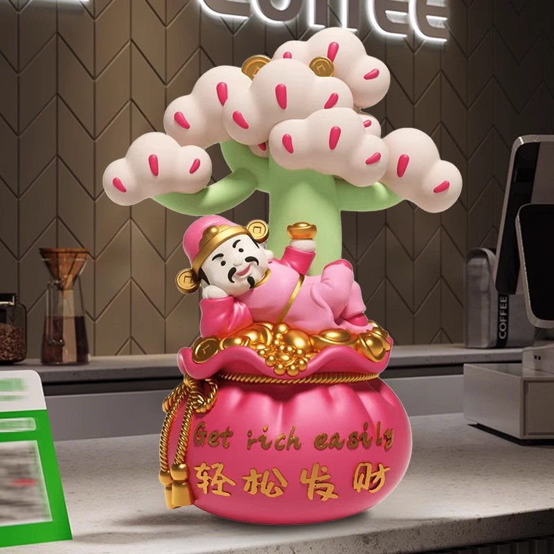 財神爺桌面擺件存儲招財綠色護眼