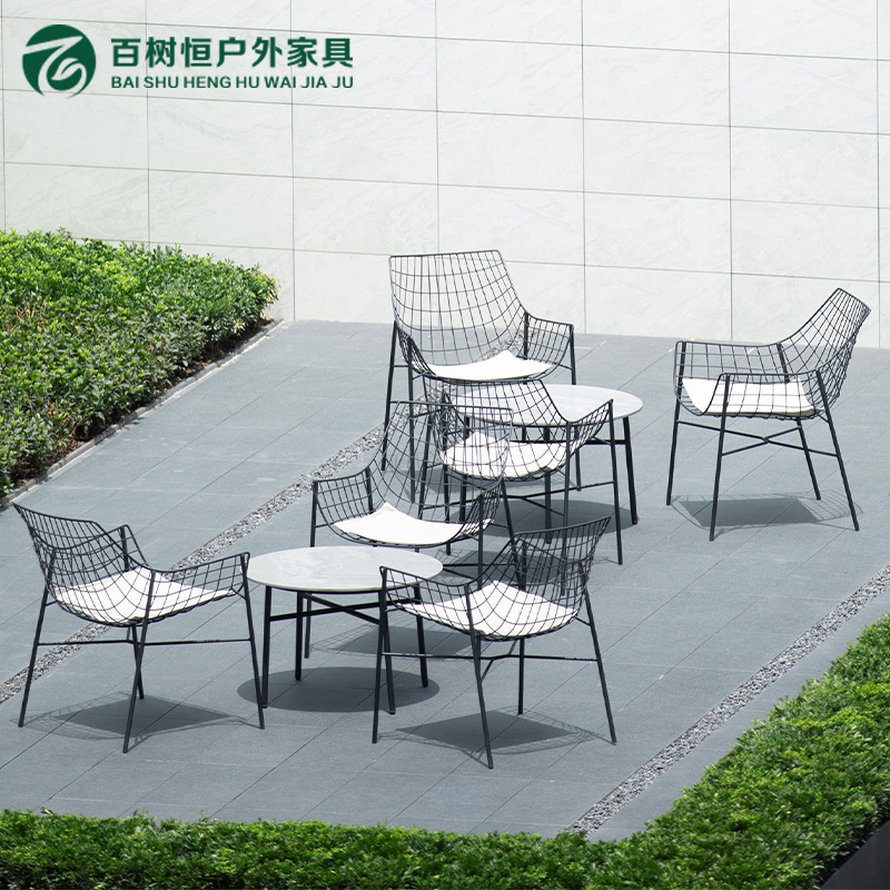 户外休闲不锈钢桌椅套件北欧铁艺椅子庭院阳台小区桌椅茶几铝合金