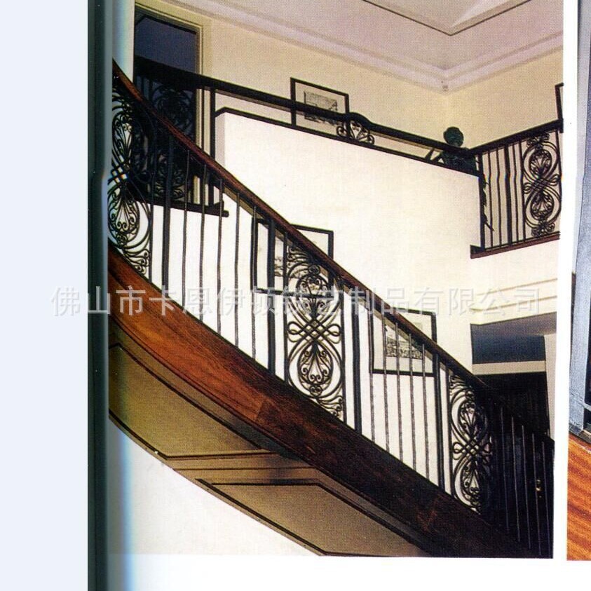 欧式手工锻造锌钢铁艺楼梯扶手不锈钢护栏艺术栏杆厂家安装出口