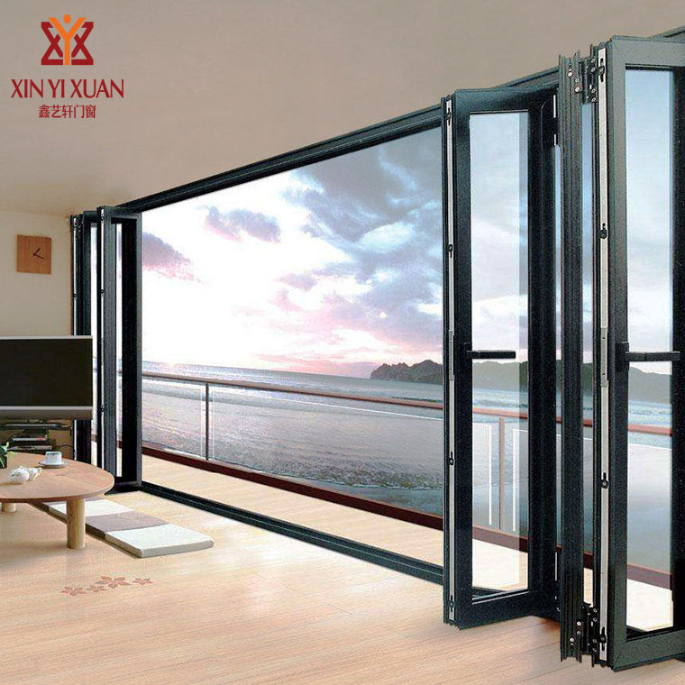 玻璃折叠门隔断门阳台无下轨极窄厨房商铺洗车店重型铝合金推拉门