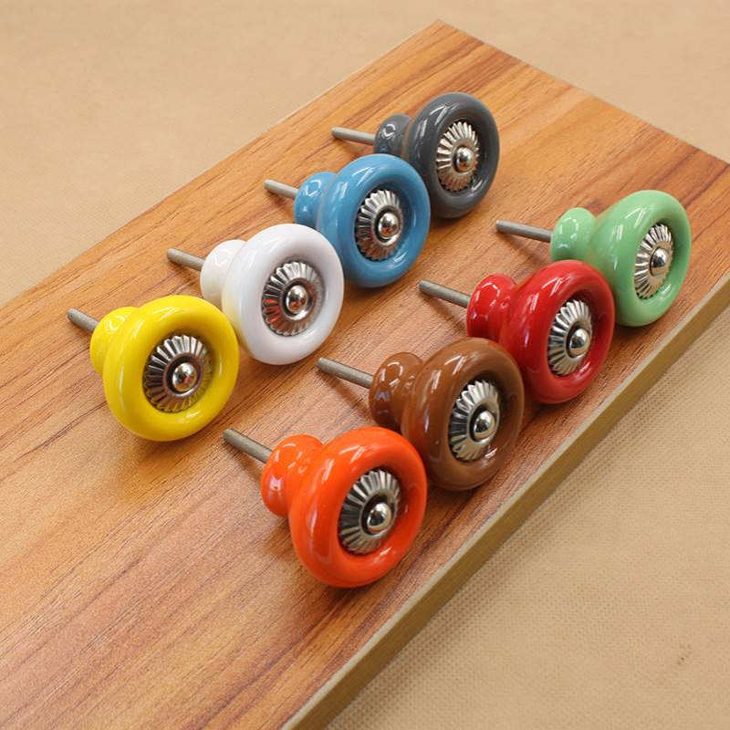 白色彩色陶瓷拉手橱柜抽屉衣柜现代简约小单孔门把手美式柜门拉手