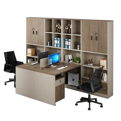 工厂批发职员办公桌椅柜组合 现代简约双人位带高柜财务办公桌子