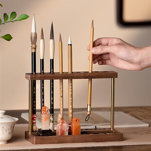 精选张小凤云壑笔泉毛笔架笔挂实木创意新中式书法文房四宝笔搁胡