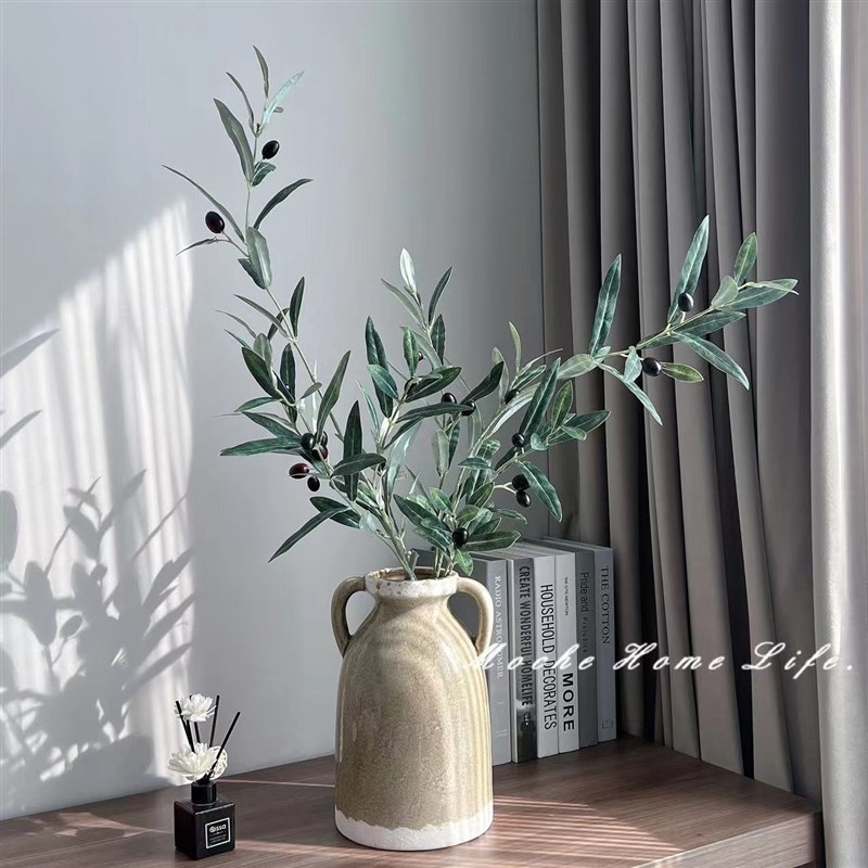 茉澈 橄榄枝仿真花绿植枝条带果高端蓝灰ins装饰客厅摆件花艺假花