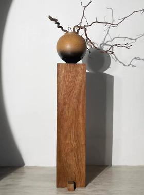 侘寂风实木墩底座中古风柱子雕塑台客厅茶室玄关木雕民宿复古摆件