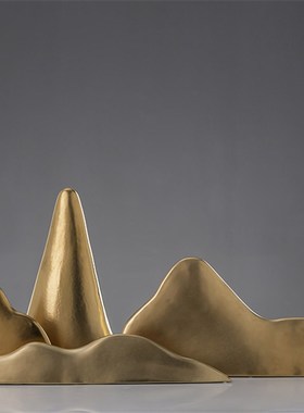 现代轻奢家居样板房陶瓷金山摆件软装饰品仿金属假山书房客厅布景