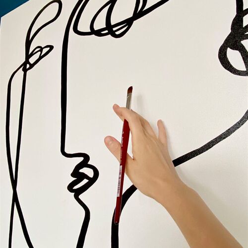 犀牛艺廊  现代极简黑白线条一笔画大幅落地客厅玄关墙画挂画装饰
