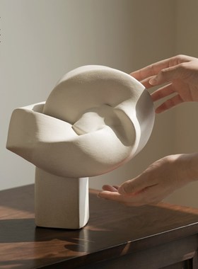 栗石侘寂风创意艺术几何陶瓷花器中古风民宿客厅玄关干花插花摆件