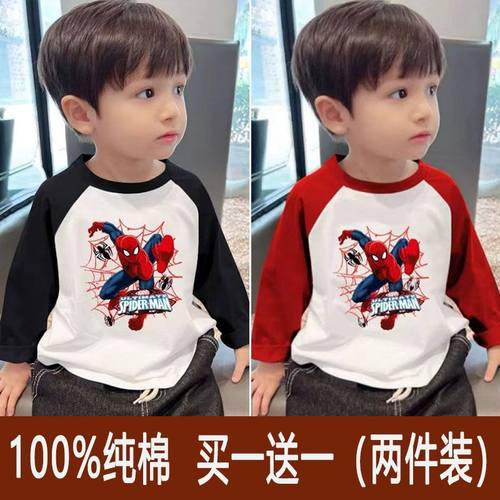 男童蜘蛛侠新款纯棉插肩长袖T恤