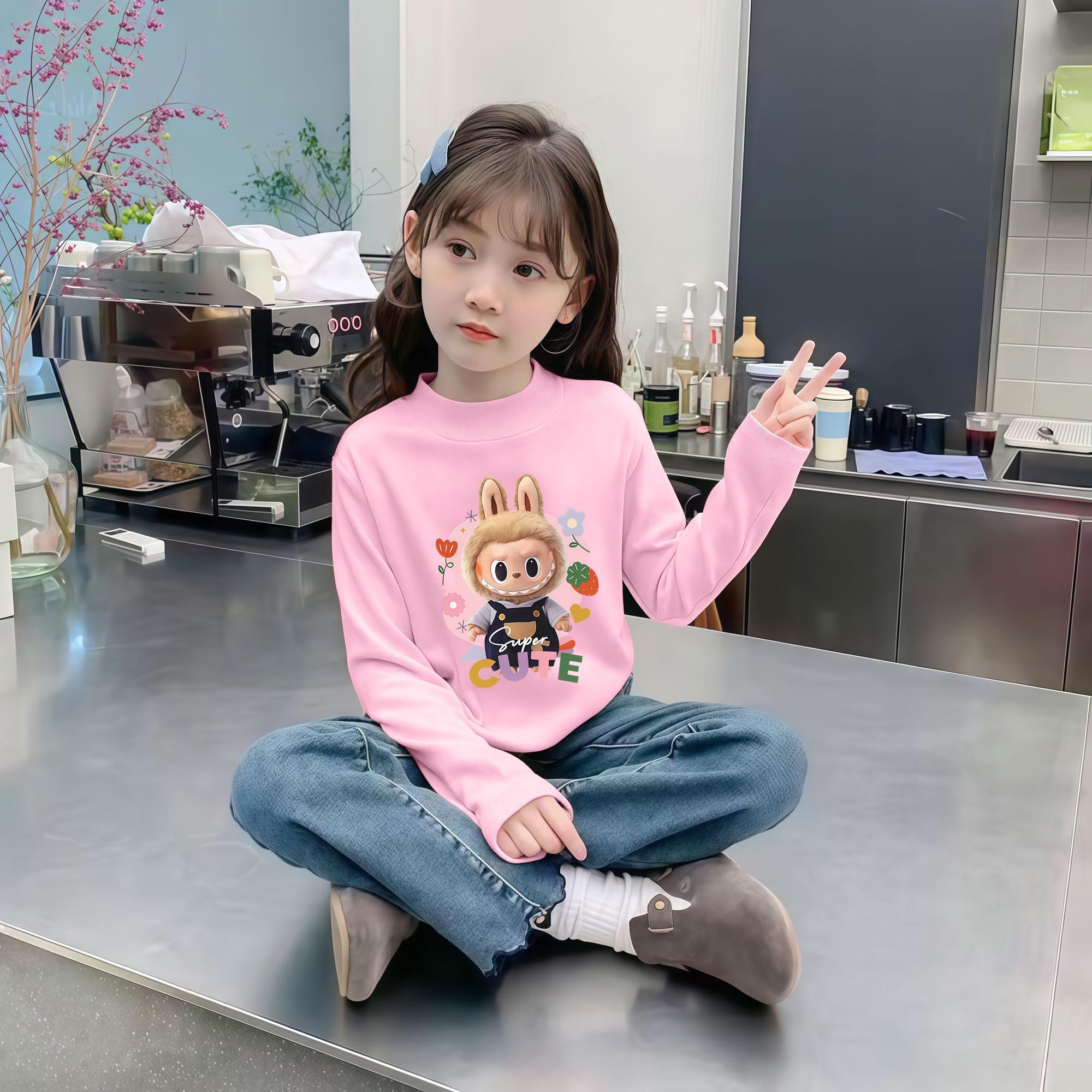 春秋新款女孩洋气德绒上衣