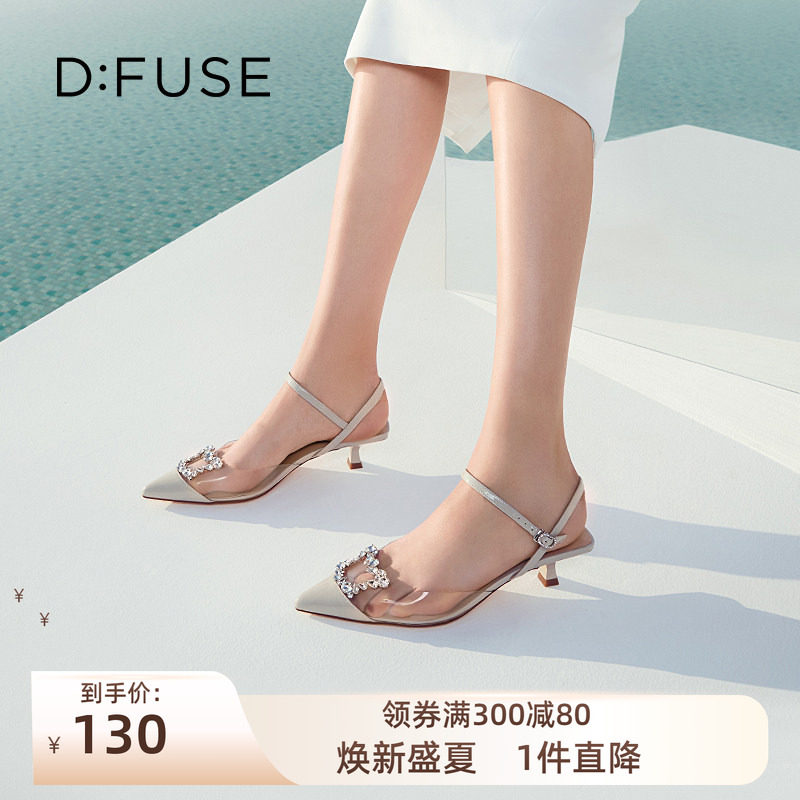 漆皮尖头钻扣包头单鞋凉女鞋