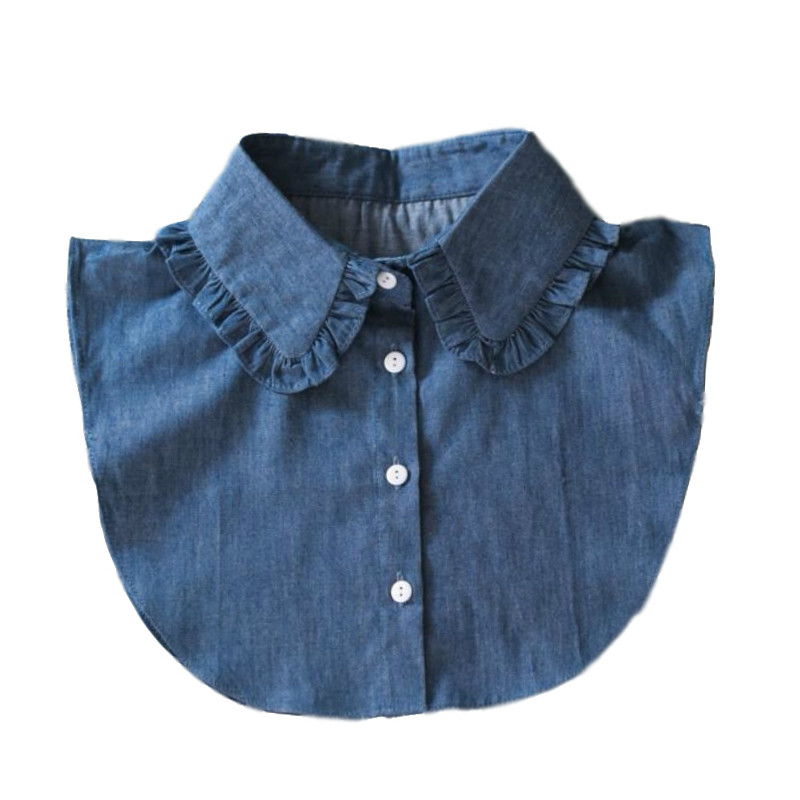 纯棉牛仔蓝假领子秋冬百搭条纹娃娃领花边立M领木耳边假衬衫衣领
