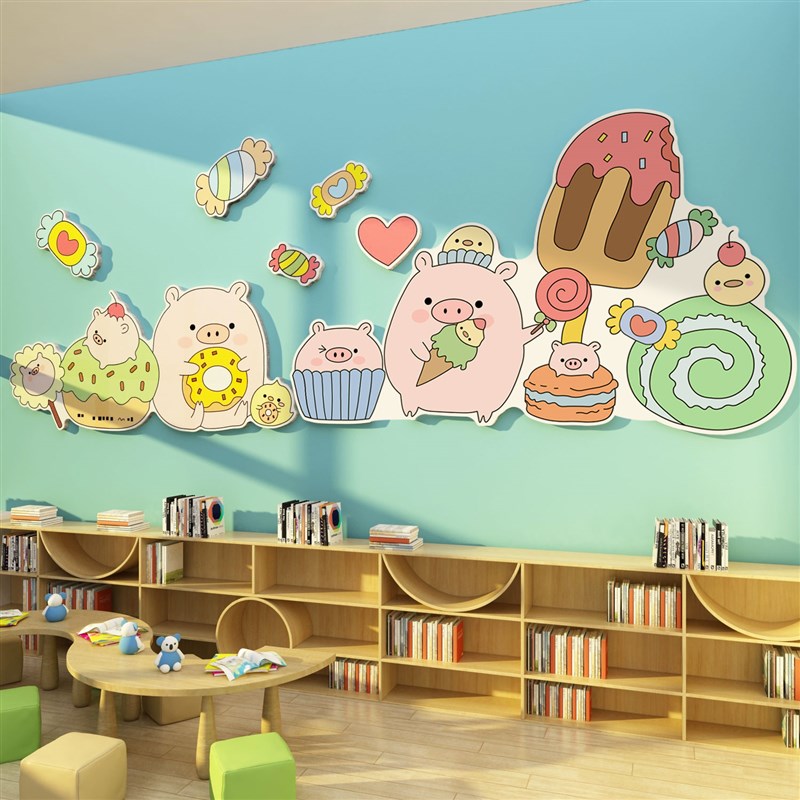 网红冰激凌奶茶店墙壁面r装饰甜品站蛋糕房背景摆件贴纸画布置创