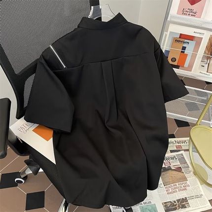 复古金属拉链短袖衬衫男女款u夏季设计感vibe风小众宽松五分袖衬