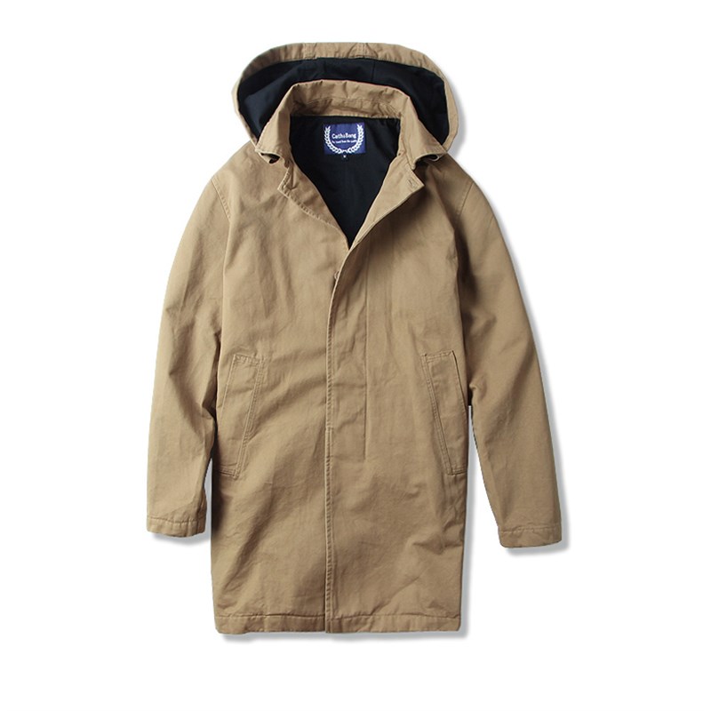 秋冬男款潮流欧美翻领工装夹棉复古风衣美式中长T款简约外套有大