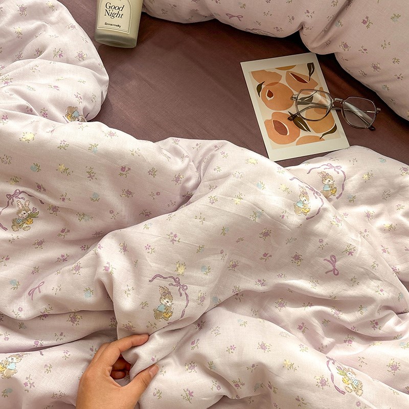 恋心兔A类母婴双层纱单件床单被单纯棉单人被罩S上新可配三四件套