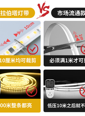 超薄220v高亮iled软灯带10cm线条灯线槽装饰自粘楼梯展柜贴片灯条
