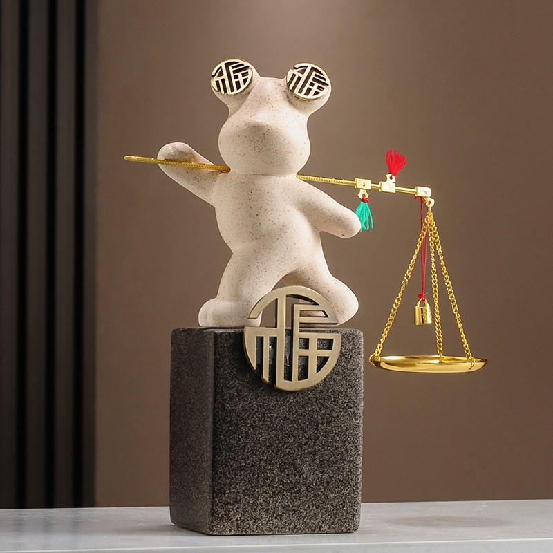 新中式一桶金招财福气熊摆件客厅电视柜装饰品收银台W乔迁开业礼