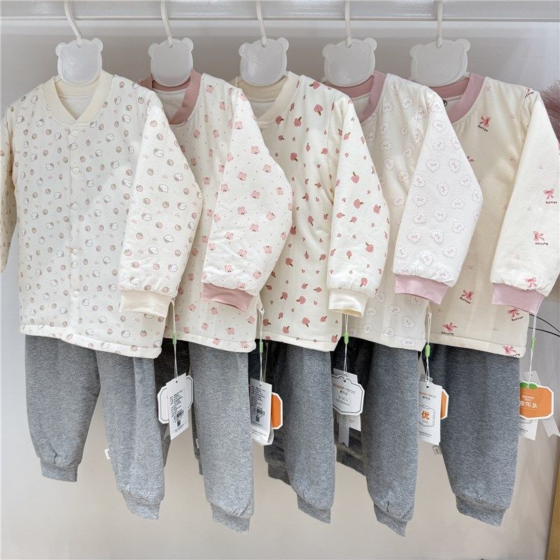 宝宝秋冬季薄棉套装儿童纯棉内胆小棉袄棉K裤子可水洗棉花衣两件