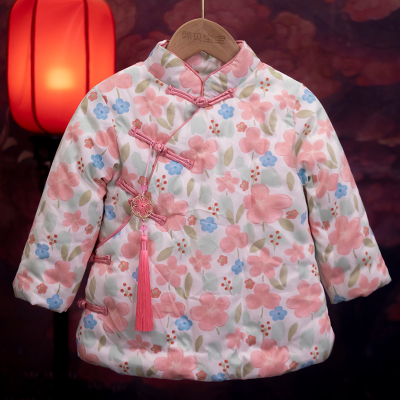 儿童纯手工棉花棉衣斜襟复古棉袄女宝宝中式碎P花盘扣旗袍棉衣冬