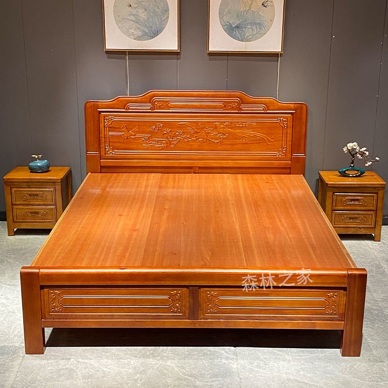 中式实木床1.5金l花梨木双人床1.8米榫卯结构古典雕花加厚工厂直
