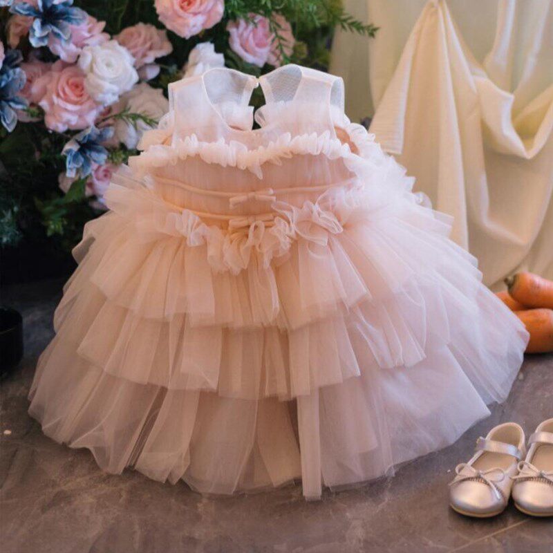 小花童礼服女婚j礼缎面公主蓬蓬裙宝宝一周岁生日女童轻奢儿童洋