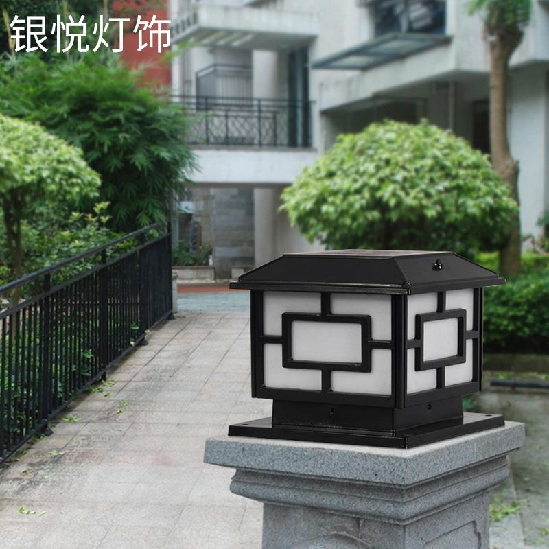 LED太阳能庭院灯亚克力压铸铝灯壳户外照明中式柱头灯方形围墙灯