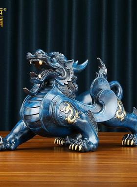 黄铜貔貅摆件一对新中式家居客厅玄关办公室桌面大号开业乔迁礼品