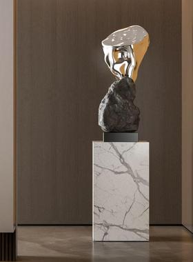 新中式石头假山落地摆件轻奢艺术雕塑公司玄关酒店大堂通道装饰品