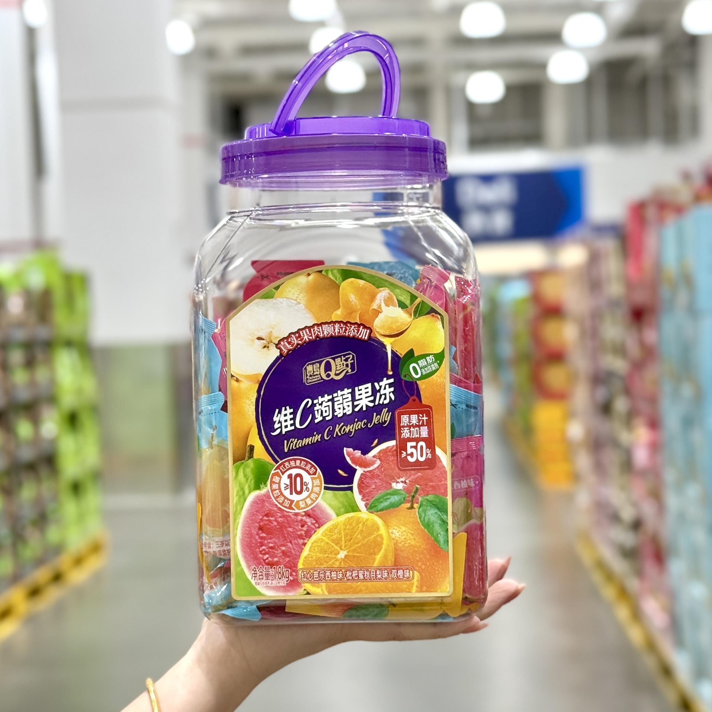 宝岛Q点子维C蒟蒻果冻1800g0脂果冻红心芭乐秋月里橙子水果果冻